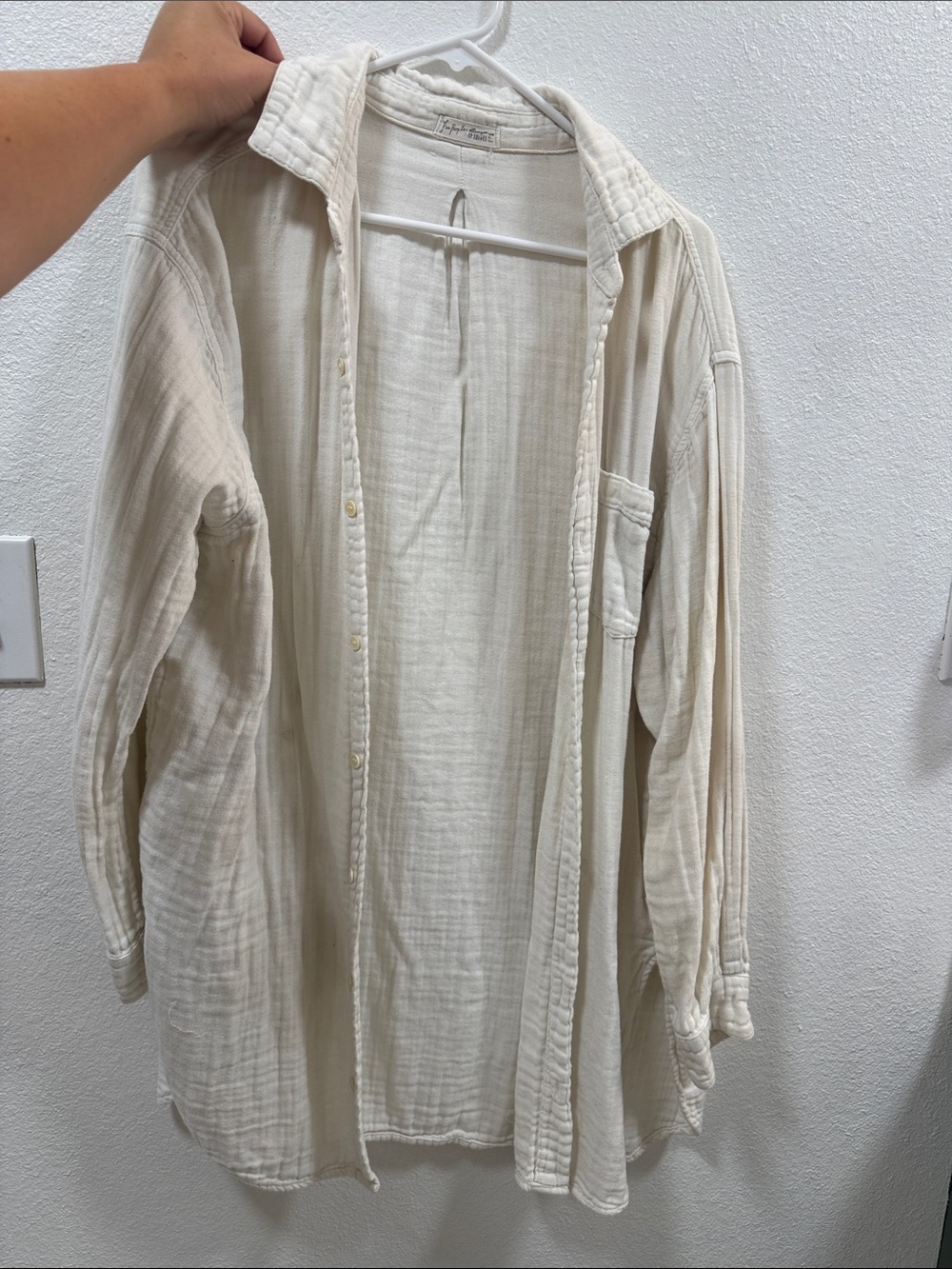 Free People Cream Button-Front Oversized Shirt